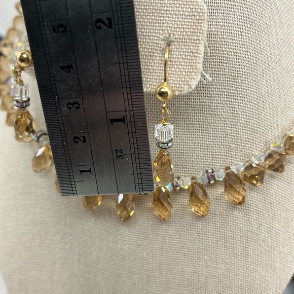 Vintage 14K Gold '585 Italy' Necklace Earring Set with Faceted Quartz - Picture 16 of 16